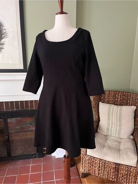 Old Navy Black Textured Fit & Flare Dress | 3/4 Sleeve | XXL